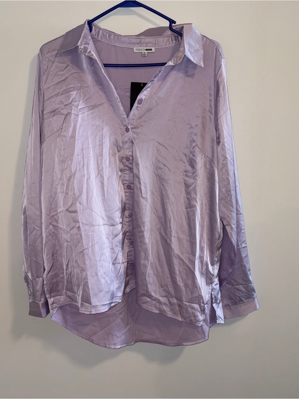 NWT Women’s Fashion Nova Lavender Satin Button-Up Blouse Size: 1X